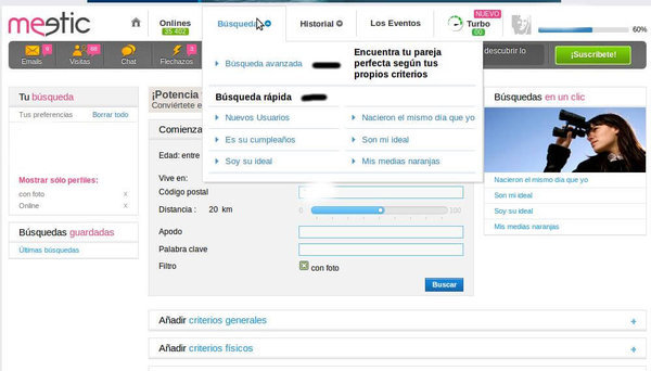 Cómo realizar búsquedas en Meetic