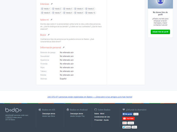 Campos del perfil en Badoo Campos del perfil en Badoo