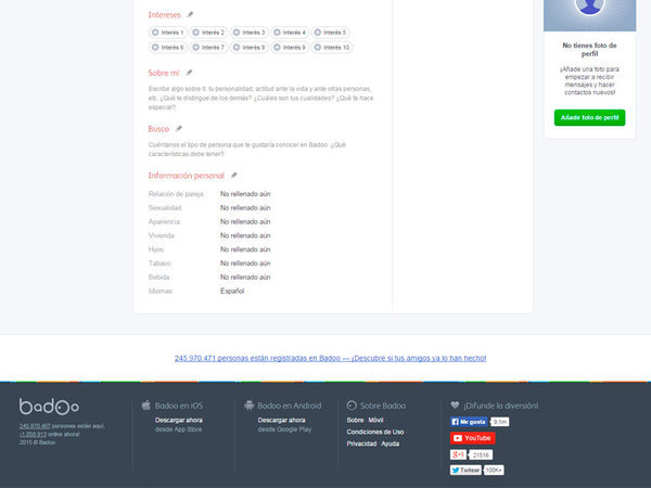 Campos del perfil en Badoo