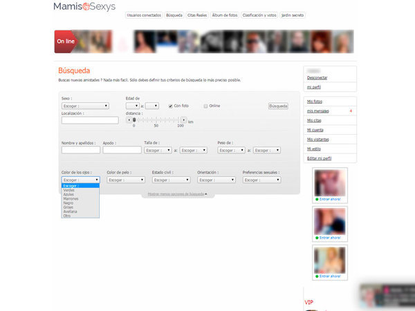 Búsqueda de perfiles en Mamis Sexys