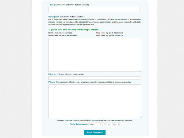 Cuestionario para el registro en POF