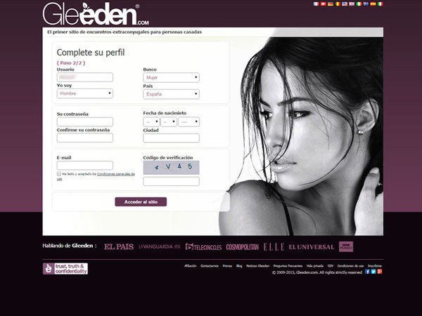 Segundo paso del formulario de registro en Gleeden Segundo paso del formulario de registro en Gleeden
