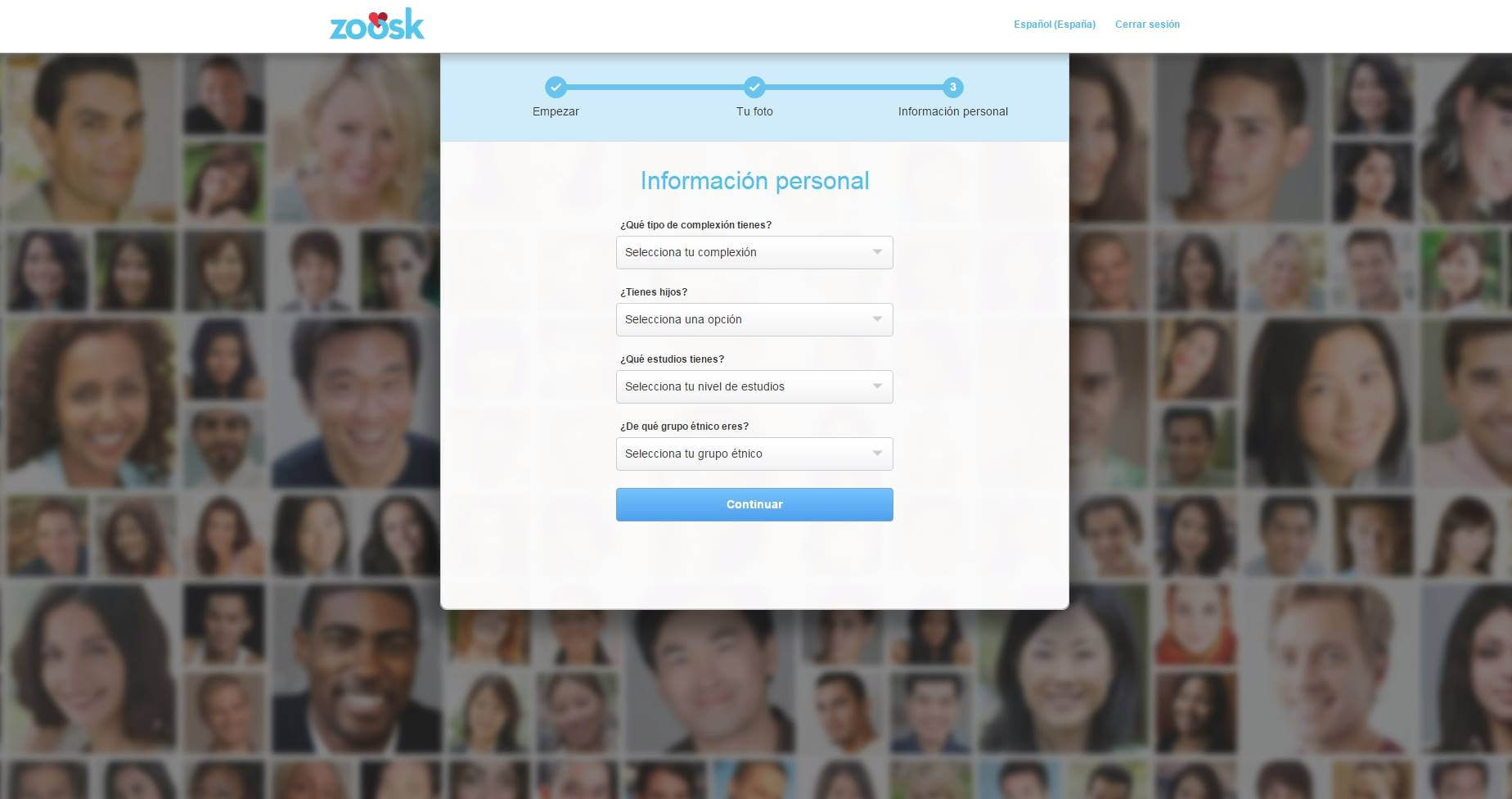 Registro en Zoosk