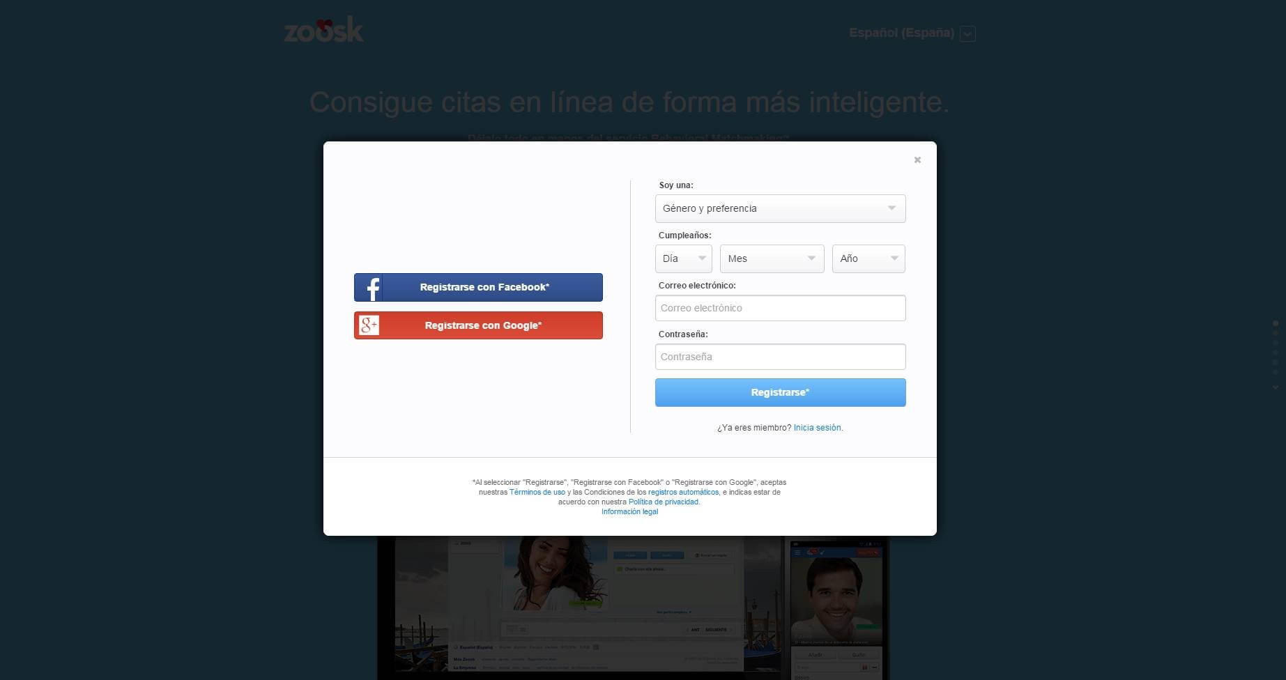 Registro Zoosk